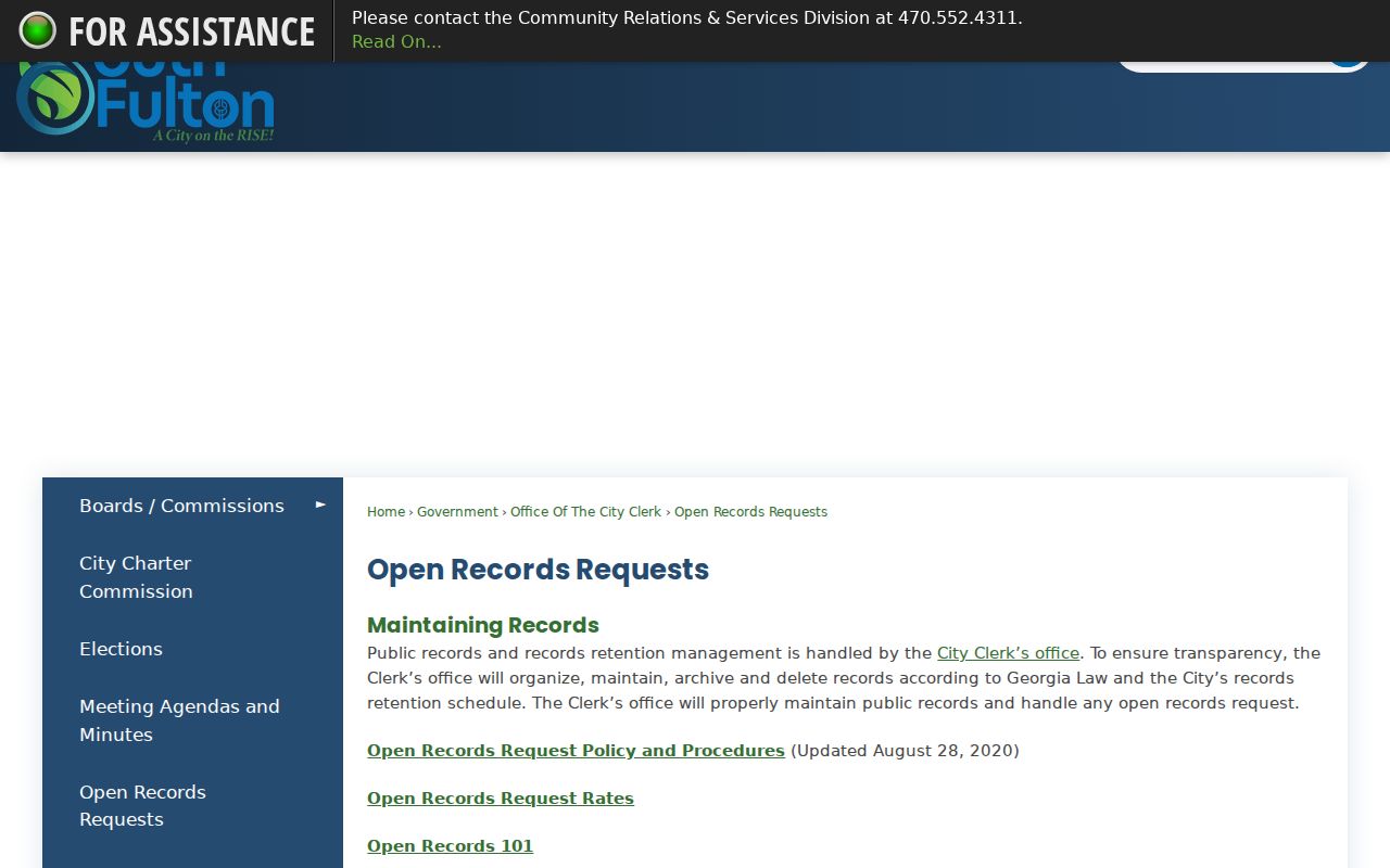 South Fulton public records request page