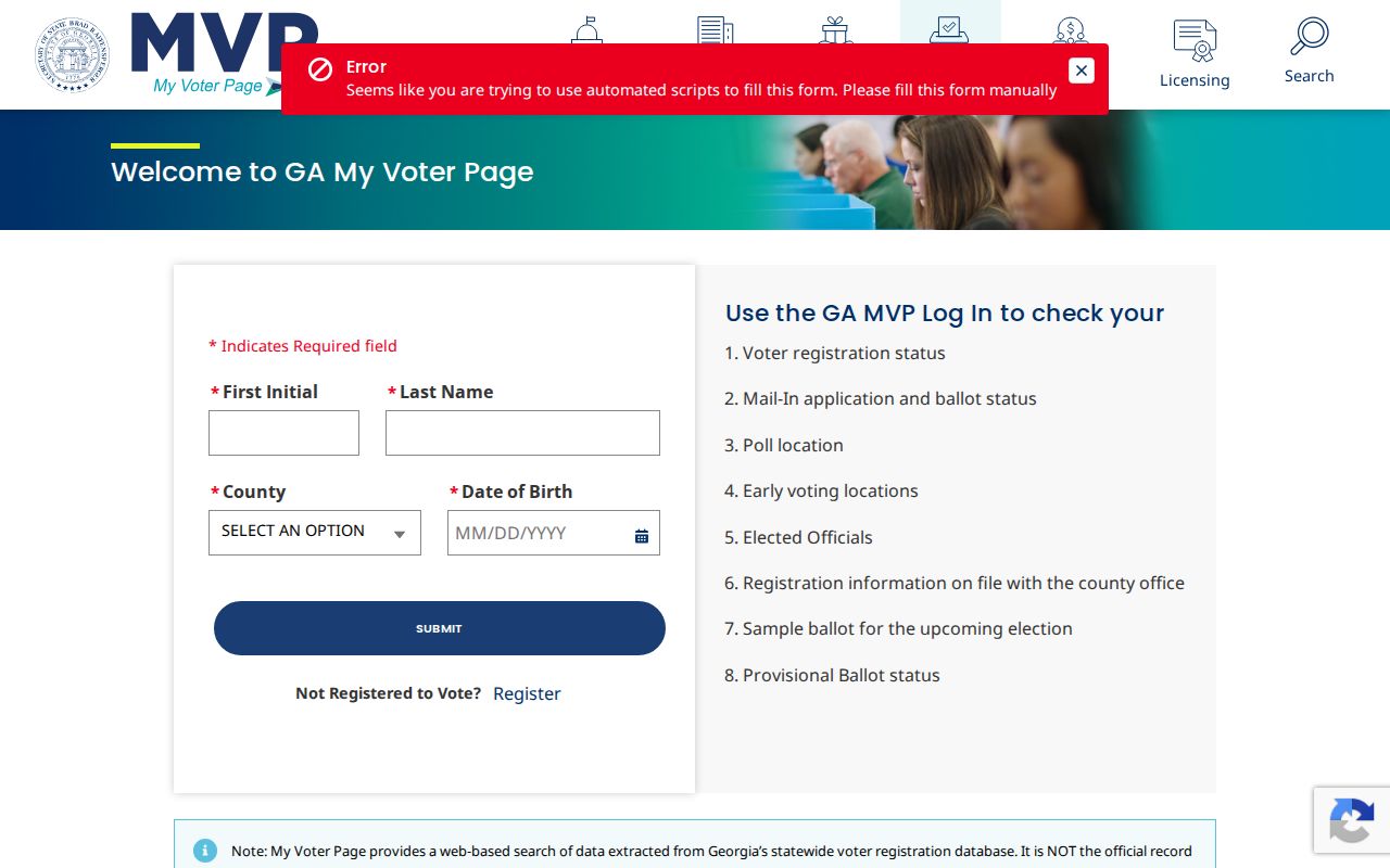 South Fulton voter registration lookup on Georgia My Voter Page